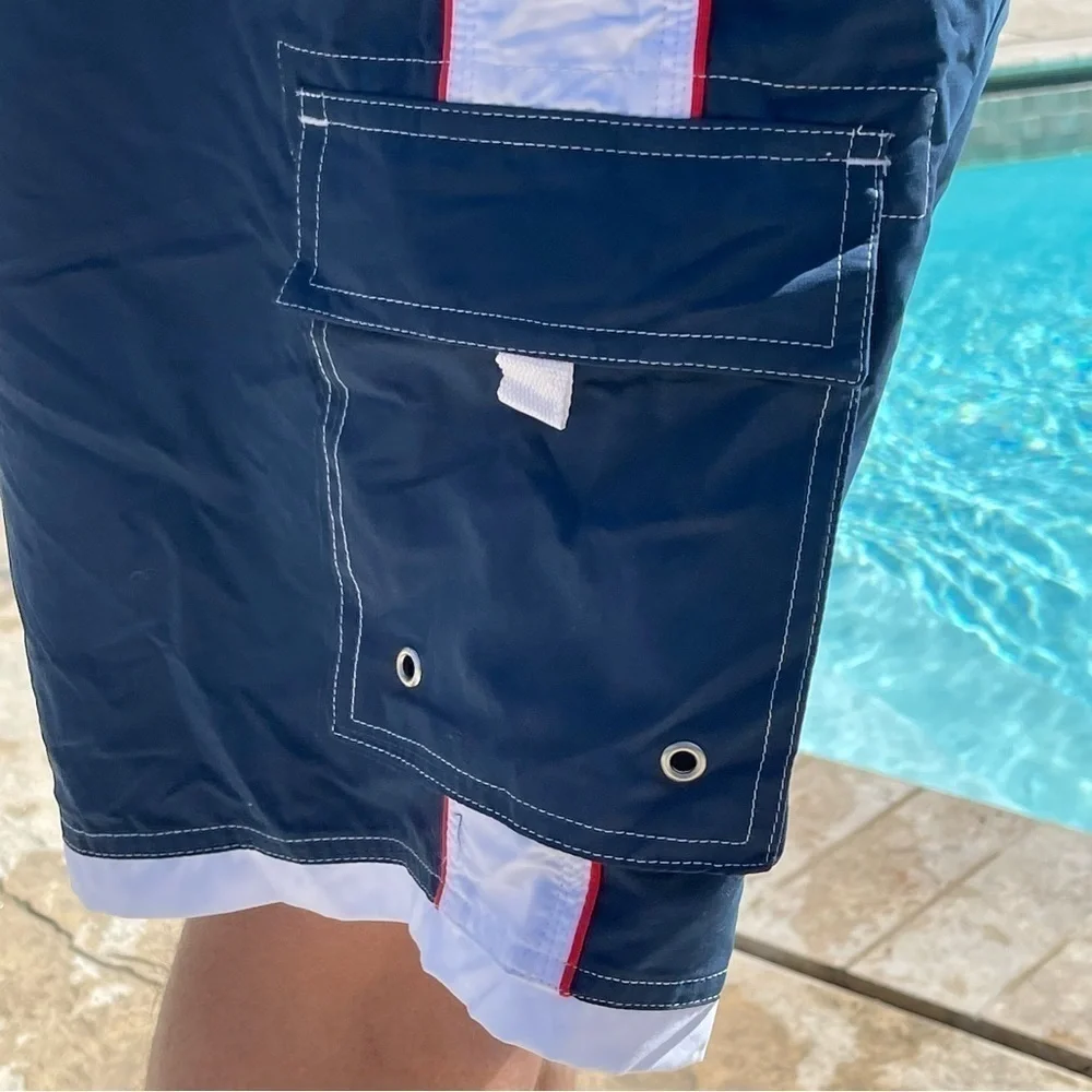 NWT Club Room 2XL Navy Red & White Swim Shorts with Cargo Pockets MT04